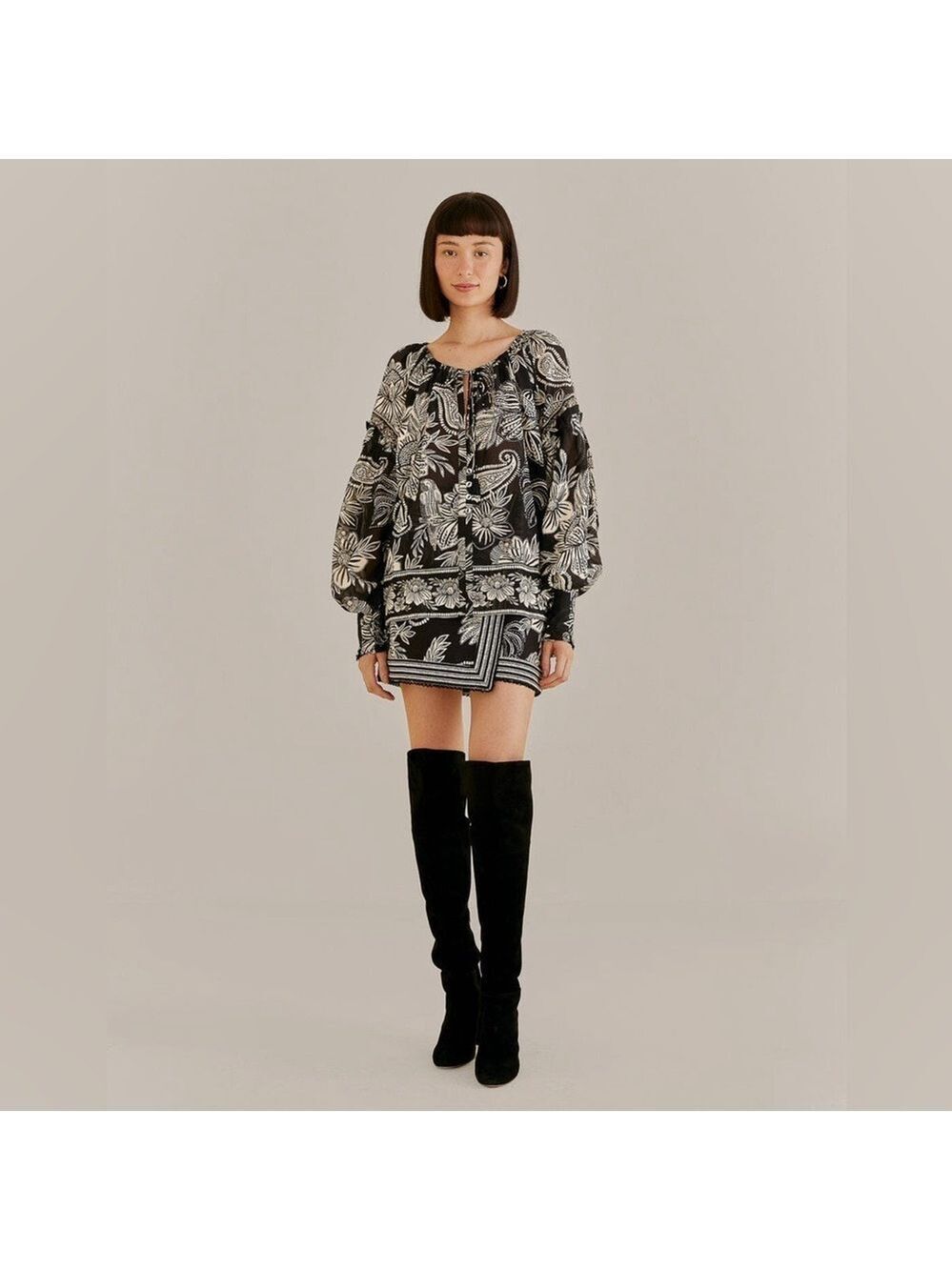 Farm Rio Black Paisley Bloom Mini Skirt